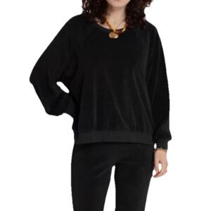 Suzie Kondi Samos Oversized Velour Sweatshirt Wide Neck Holiday Black $225 XL